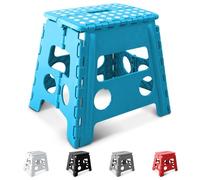 KEPLIN 13 Inch Heavy Duty Folding Step Stool | Non-Slip Foldable Footstool for Toddlers, Children & Adults | Portable, Lightweight Plastic Footstep w/Carrying Handle for Indoor or Outdoor (Blue)