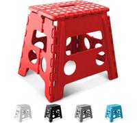 Keplin 13 Inch Heavy Duty Folding Step Stool, Non-Slip Foldable Footstool, Red