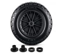 Keplin 14 Inch Wheelbarrow Wheel - Solid Rubber Tyre Replacement 3.50-8, Heavy Duty Puncture Proof Flat Free Barrow Wheel with Steel Centre Hub for Garden Cart Trolley Use, Black