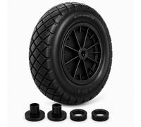 Keplin 14In Wheelbarrow Wheel 3.50-8 Solid Rubber Tyre, Flat Free Puncture Proof Garden Cart Wheel, Heavy Duty Steel Hub, Black
