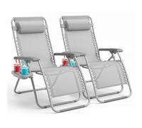 Keplin 2 Pack Gravity Chair Monocolour Adjustable Reclining Foldable, Lightweight With Ergon, Grey