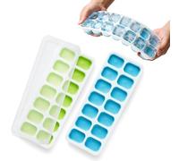 KEPLIN 2 Pack Silicone Ice Cube Trays (25x9.5cm) with Non-Spill Flexible Moulds Lids Easy to Remove Ice Cube Tray LFGB Certified BPA Free Perfect, Cocktails and Other Drinks Green & Blue
