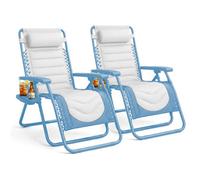 Keplin 2 Pack Xxl 110X70X90Cm Heavy-Duty Colour Block Zero Gravity Chairs, Cup & Phone Holder, Foldable, Blue