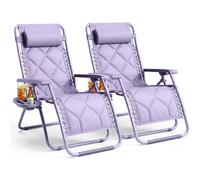 Keplin 2 Pack Xxl 110X75X90Cm Heavy Duty Quilted Zero Gravity Chairs, Cup & Phone Holder, Foldable, Lilac