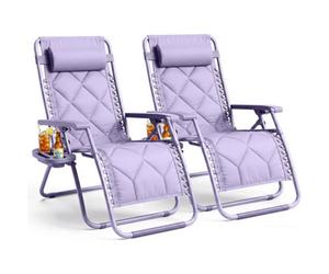 Keplin 2 Pack Xxl 110X75X90Cm Heavy Duty Quilted Zero Gravity Chairs, Cup & Phone Holder, Foldable, Lilac