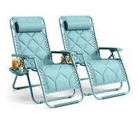 Keplin 2 Pack Xxl 110X75X90Cm Heavy Duty Quilted Zero Gravity Chairs, Cup & Phone Holder, Foldable, Mint