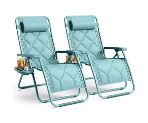 Keplin 2 Pack Xxl 110X75X90Cm Heavy Duty Quilted Zero Gravity Chairs, Cup & Phone Holder, Foldable, Mint