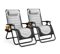 KEPLIN 2 Pack XXL Premium Heavy-Duty Colour Block Zero Gravity Chairs, Adjustable Headrest, Cup & Phone Holder, Foldable, Charcoal