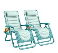 KEPLIN 2 Pack XXL Premium Heavy-Duty Colour Block Zero Gravity Chairs, Adjustable Headrest, Cup & Phone Holder, Foldable, Mint