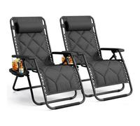 Keplin 2 Pack Xxl Premium Heavy Duty Quilted Zero Gravity Chairs, Adjustable Headrest, Cup & Phone Holder, Foldable, Charcoal