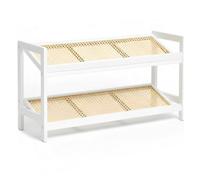 Keplin 2 Tier Bamboo And Rattan Shoe Rack Organiser, Compact Design For Hallway, Stylish And Functional Storage- White And Natural