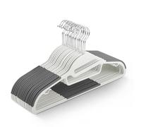 KEPLIN 20-Pack Non-Slip Hangers - Durable, Slimline Design for Space Saving with 360° Swivel, Tie Organiser, Strap Hooks, and S-Shape Opening (White)