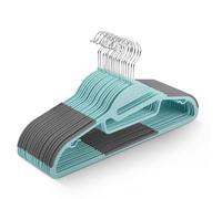 KEPLIN 20-Pack Non-Slip Hangers - Durable, Slimline Design for Space Saving with 360° Swivel, Tie Organiser, Strap Hooks, and S-Shape Opening (Teal)
