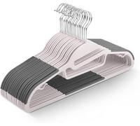 Keplin 20 Pack Slimline Non-Slip Hangers With 360 Swivel And Tie Organizer Blush