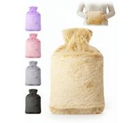 Keplin 2L Cosy Hot Water Bottle With Plush, Thermal Rubber Bottle, Cream, 1 Year Warranty
