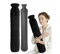 Keplin 2L Hot Water Bottle Extra Long With Super Soft Fleece, Black