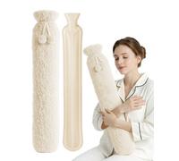 Keplin 2L Hot Water Bottle Extra Long With Super Soft Fleece, Cream