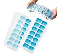 KEPLIN 2pk Silicone Ice Cube Trays with Non-Spill Lids, Easy to Remove Ice Cube Tray, LFGB Certified BPA Free, Flexible Silicone Ice Cube Moulds, Parties, Drinks, Cocktails & Frozen Liquids (2pk Blue)
