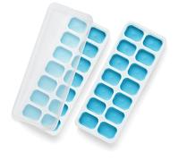 KEPLIN 2pk Silicone Ice Cube Trays with Non-Spill Lids, Easy to Remove Tray, LFGB Certified BPA Free, Flexible Silicone Ice Cube Moulds, Parties, Drinks, Cocktails & Frozen Liquids (2pk Blue)