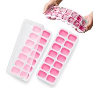 KEPLIN 2pk Silicone Ice Cube Trays with Non-Spill Lids, Easy to Remove Tray, LFGB Certified BPA Free, Flexible Silicone Ice Cube Moulds, Parties, Drinks, Cocktails & Frozen Liquids (Pink)