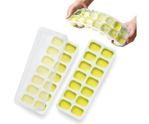 KEPLIN 2pk Silicone Ice Cube Trays with Non-Spill Lids, Easy to Remove Tray, LFGB Certified BPA Free, Flexible Silicone Ice Cube Moulds, Parties, Drinks, Cocktails & Frozen Liquids (Yellow)