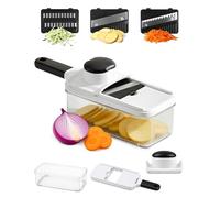 Keplin 3-In-1 Mandoline Vegetable Slicer - Hand-Held Food Slicer With 3 Interchangeable Blades, Non-Slip Base, Dishwasher Safe, BPA Free, Great for Slicing Vegetables, Fruits & Small Food Items, White