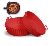 Keplin - 3 Pack Silicone Air Fryer Liners - BPA-Free, Food-Grade, Heat Resistant to 230°C - Non-Stick and Reusable - Dishwasher Safe for Easy Cleaning - Meets LFGB Standards (Red, Round)