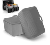 Keplin - 3 Pack Silicone Air Fryer Liners - BPA-Free, Food-Grade, Heat Resistant to 230°C - Non-Stick and Reusable - Dishwasher Safe for Easy Cleaning - Meets LFGB Standards (Grey, Rectangular)
