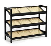 Keplin 3 Tier Bamboo & Rattan Shoe Organiser Rack - Durable, Easy Assembly in Black Keplin Black