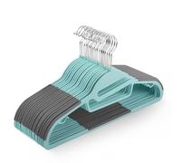KEPLIN 30-Pack Non-Slip Hangers - Durable, Slimline Design for Space Saving with 360° Swivel, Tie Organiser, Strap Hooks, and S-Shape Opening (Teal)