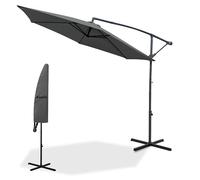 KEPLIN 3M Cantilever Garden Parasol, Garden Umbrella with Crank Handle & Cover, UV Protection, Water-Repellent Polyester, Powder-Coated Pole, 6 Ribs Garden Parasol, Black