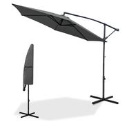 Keplin 3M Cantilever Garden Parasol Umbrella with Crank Handle & Cover, UV Protection, Water-Repellent Polyester, Powder Coated Pole, Grey