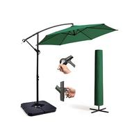KEPLIN 3M Cantilever Garden Parasol with 4pc Fillable Base Set - 6 Ribs 180GSM UV Resistant Water Repellent Umbrella - Crank Handle, Heavy Duty Outdoor Patio Shade, with Cover & 4pc Fillable Base