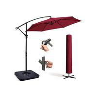 KEPLIN 3M Cantilever Garden Parasol with 4pc Fillable Base Set - 6 Ribs 180GSM UV Resistant Water Repellent Umbrella - Crank Handle, Heavy Duty Outdoor Patio Shade, with Cover & 4pc Fillable Base