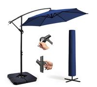 Keplin 3M Cantilever Garden Parasol with Cover & 4pc Fillable Base Set in Navy Keplin Navy