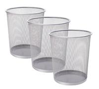Keplin 3Pack Round Trash Can Non-slip Mesh Bin Sturdy Metal Waste Paper Bin in Silver Keplin Silver