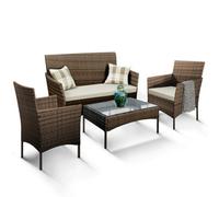 Keplin 4-Piece Rattan Garden Furniture Set Outdoor Lounger Sofa, Stackable Chairs & Bistro Table Uv-Resistant, Brown