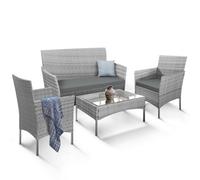 Keplin 4-Piece Rattan Garden Furniture Set Outdoor Lounger Sofa, Stackable Chairs & Bistro Table Uv-Resistant, Easy Storage, Grey