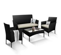 Keplin 4-Piece Rattan Garden Furniture Set Outdoor Lounger Sofa, Stackable Chairs & Bistro Table Uv-Resistant, Black