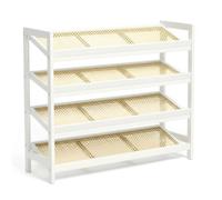 Keplin 4 Tier Bamboo And Rattan Shoe Rack Organiser, Compact Design For Hallway, Stylish And Functional Storage- White And Natural