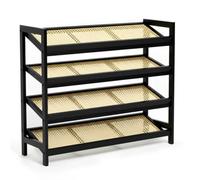 Keplin 4 Tier Bamboo And Rattan Shoe Rack Organiser, Compact Design For Hallway, Stylish And Functional Storage- Black And Natural