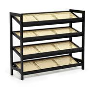 Keplin 4 Tier Bamboo & Rattan Shoe Organiser Rack - Durable, Easy Assembly in Black Keplin Black