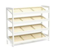 Keplin 4 Tier Bamboo & Rattan Shoe Organiser Rack - Durable, Easy Assembly in White Keplin White