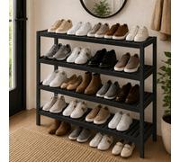 Keplin 4 Tier Natural Bamboo Shoe Rack Easy Assembly & Strong Design Shelf Organiser, Black