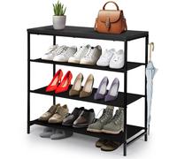 Keplin 4 Tier Shoe Rack with Shelf - Wood Design, Easy Assembly (75x30x71cm) in Black | Size: 75 x 30 x 71 cm Keplin Black 75 x 30 x 71 cm