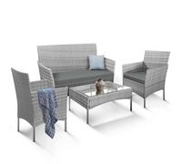 Keplin 4pc Rattan Garden Furniture Set - Lounger Sofa, Chairs & Table Set in Grey Keplin Grey