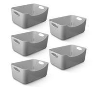 Keplin 5 Pack Grey Plastic Studio Storage Basket, Portable Container Boxes With Handles For Storage Organisation In Home & Office