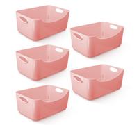 Keplin 5 Pack Pink Plastic Studio Storage Basket, Portable Container Boxes With Handles For Storage Organisation In Home & Office