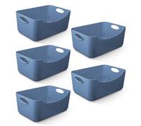 KEPLIN 5 Pack Plastic Storage Baskets with Handles, 22.3x14.8x10 cm BPA-Free Dishwasher Safe Organiser Boxes for Kitchen, Bathroom, Pantry, Shelves & Drawers, Lightweight Space-Saving Containers