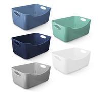 KEPLIN 5 Pack Plastic Storage Baskets with Handles, BPA-Free Dishwasher Safe Organiser Boxes for Kitchen, Bathroom, Pantry, Shelves & Drawers, Lightweight Space-Saving Containers, 22.3 x 14.8 x 10 cm